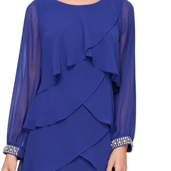 *NWT* Women's SL Fashions Long Sleeve Chiffon Cocktail Dress (Sz 8) SLNY 9170378 - Picture 1 of 9